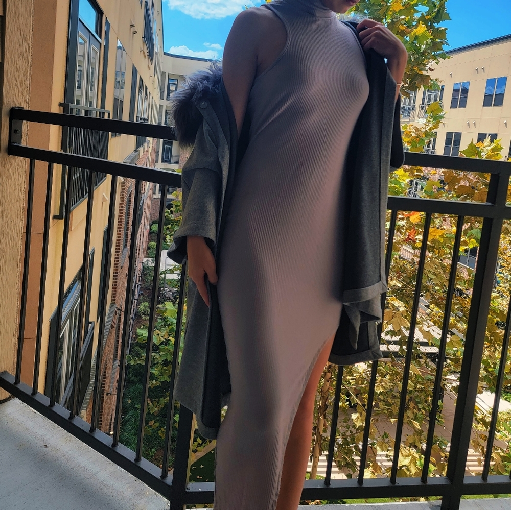 Grey faux fur cloak